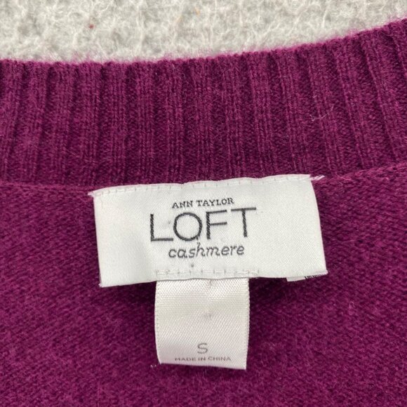 LOFT Sweater Womens Small Burgundy Cashmere Open Cardigan Short Sleeve Pockets - Picture 5 of 9